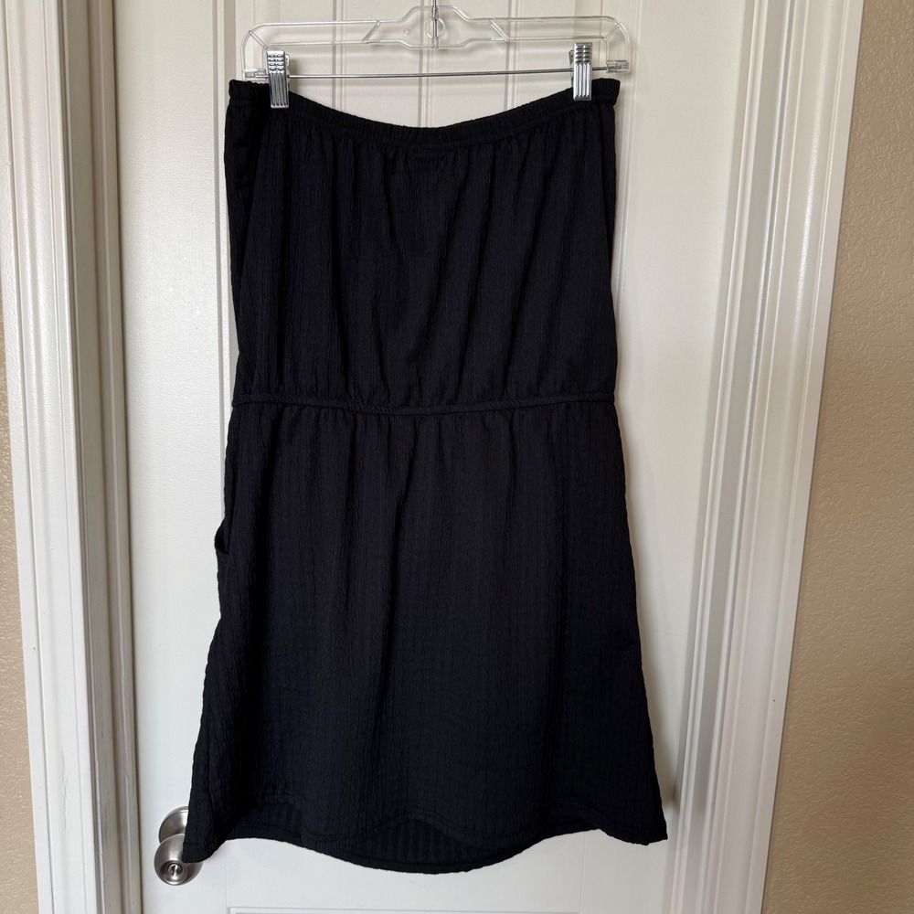 Cover Me Strapless Swim Cover Up Dress Womens M Black Good Gauze Mini Pockets - Picture 5 of 8